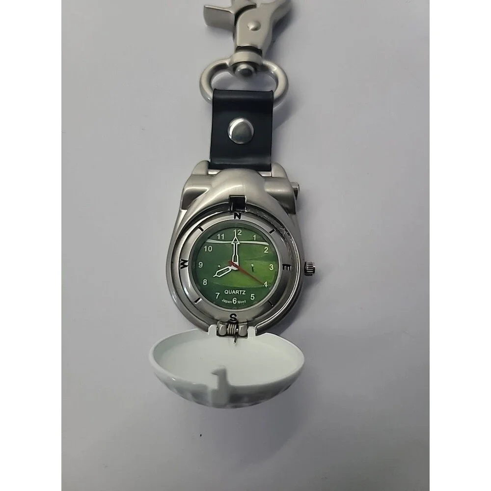 Golf Ball‎ Clip On Watch Quartz Fob Watch Green Dial Club Golfer Gift Japan Movt